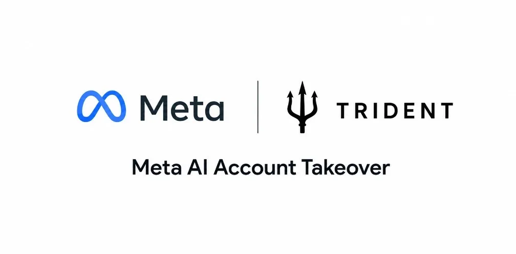 Meta and Trident logos side by side above the title Meta AI Account Takeover